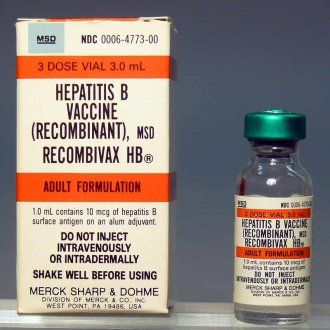 A box showing a Hep B vaccine and a vial