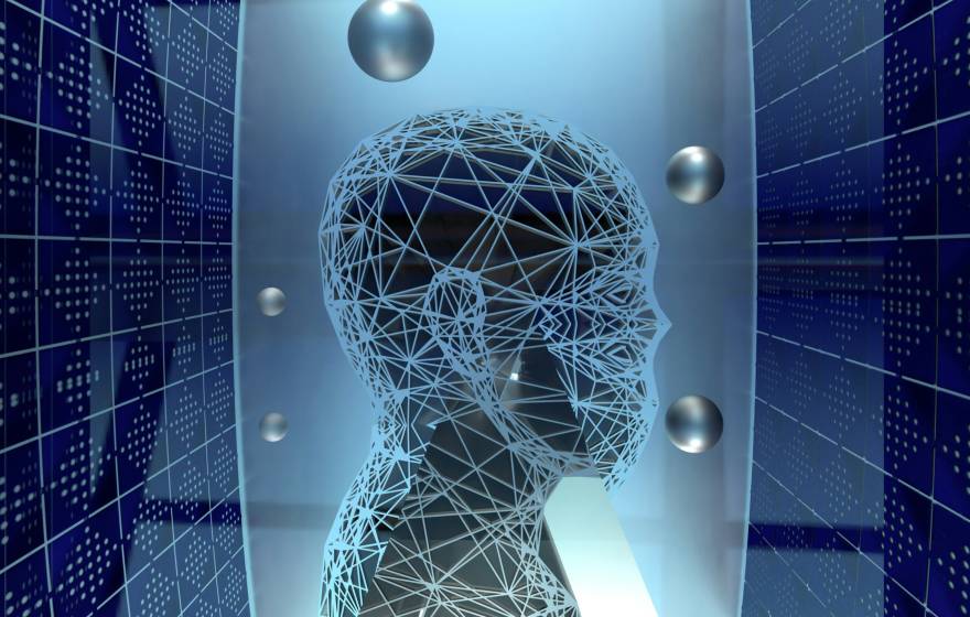 An illustration of a human form in a computer-like setting